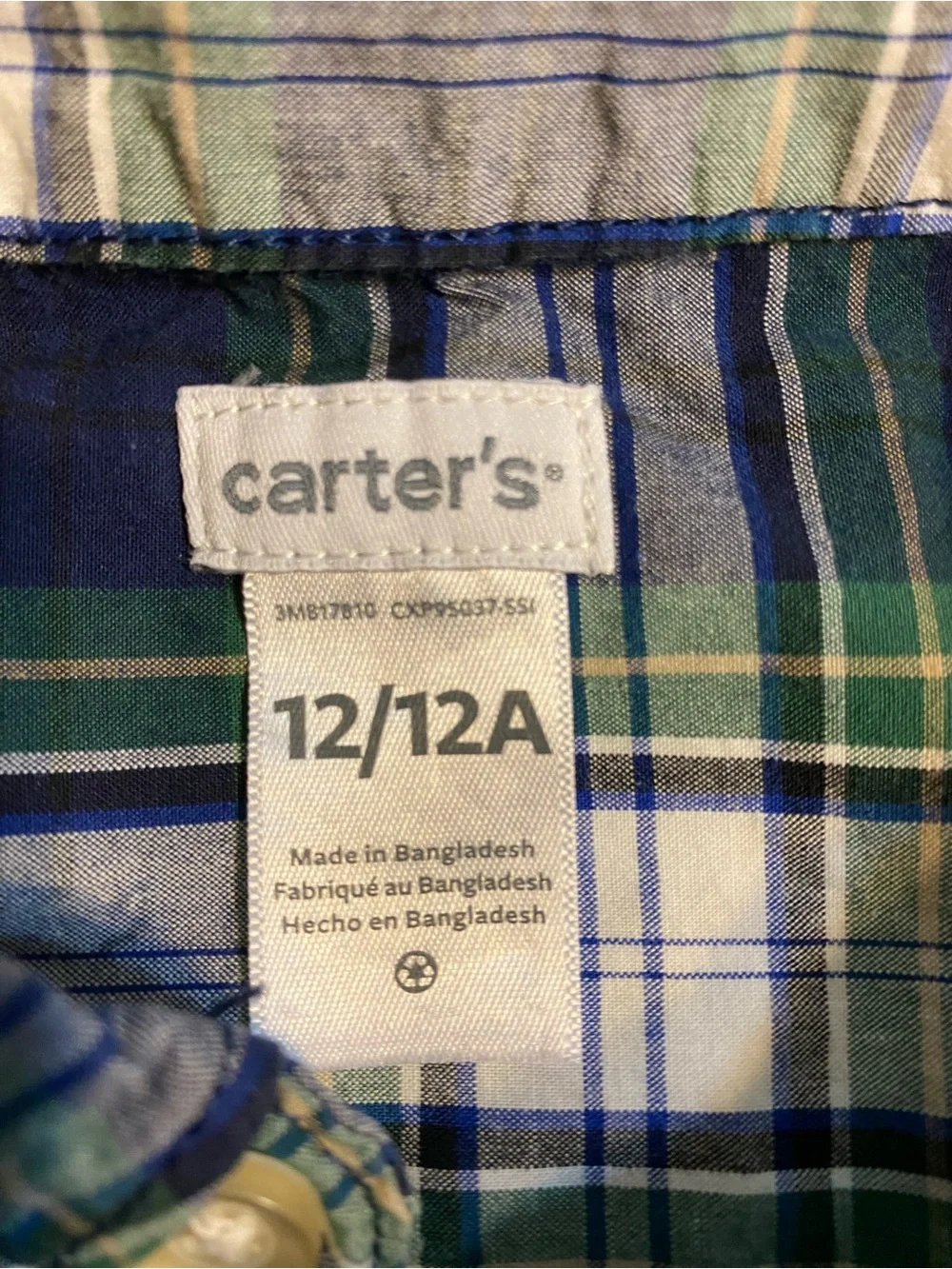 Carter's Green & Navy Plaid Button-Down Shirt boys 12